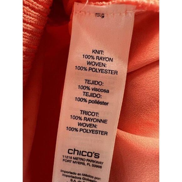 Chicos Crochet Open Knit Tunic Pullover L Layered Tank Slits Orange Boho V Neck - Picture 6 of 8